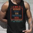 A Man Is Husband Daddy Son Protector Hero Fathers Day Unisex Tank Top Gifts for Him