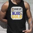 On Gameday Football We Wear Gold And Blue Leopard Print Tank Top Gifts for Him