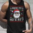 Where My Hos At Ugly Christmas Sweater Santa Claus Style Tank Top Gifts for Him
