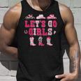 Lets Go Girls Western Pink Cowgirl Hat Boots Country Music Unisex Tank Top Gifts for Him