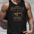 Never Underestimate An Old Man Who Smokes Cigars S Gift For Mens Unisex Tank Top Gifts for Him