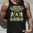 Never Underestimate Andrew Personalized Name Unisex Tank Top Gifts for Him