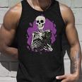 Skeleton Holding A Black Cat Lazy Halloween Costume Skull Tank Top Gifts for Him