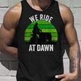 We Ride At Dawn Lawnmower Lawn Mowing Funny Dad Vintage Men Unisex Tank Top Gifts for Him