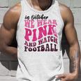 In October We Wear Pink Football Pumpkin Breast Cancer Tank Top Gifts for Him