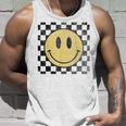 Retro Happy Face 70S Distressed Checkered Pattern Smile Face Unisex Tank Top Gifts for Him