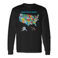 Colorful United States Of America Map Us Landmarks Icons Long Sleeve T-Shirt Gifts ideas