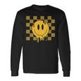 Cute Retro Happy Face Checkered Pattern Yellow Melting Face Long Sleeve T-Shirt Gifts ideas