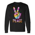 Retro 60’S 70’S Tie Dye Peace V Hand Sign Hippie Graphic Long Sleeve T-Shirt Gifts ideas
