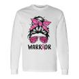 Support Squad Messy Bun Pink Warrior Breast Cancer Awareness Breast Cancer Awareness Long Sleeve T-Shirt T-Shirt Gifts ideas