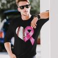 Baseball Heart Pink Ribbon Warrior Breast Cancer Awareness Long Sleeve T-Shirt Gifts for Him