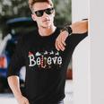 Believe Christmas Santa Claus Reindeer Candy Cane Xmas Long Sleeve T-Shirt Gifts for Him
