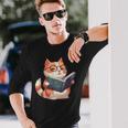 Bookish Cat With Glasses Cute & Intellectual Long Sleeve T-Shirt T-Shirt Gifts for Him