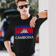 Cambodian Flag Vintage Made In Cambodia Long Sleeve T-Shirt Gifts for Him