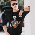 Cool Ukulele Skeleton Playing Guitar Instrument Halloween Long Sleeve T-Shirt Gifts for Him