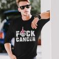 Fuck Cancer Skeleton Middle Breast Cancer Warrior Octocber Long Sleeve T-Shirt Gifts for Him