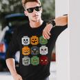 Halloween Building Brick Head Pumpkin Ghost Zombie Friends Long Sleeve T-Shirt Gifts for Him