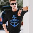 Hamburg Germany Port City Blue Anchor Long Sleeve T-Shirt T-Shirt Gifts for Him