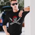 Jolly Roger Pirate Skull And Cutlasses Flag Distressed Long Sleeve T-Shirt Gifts for Him