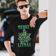 Merry Litmas Pot Leaf Christmas Tree Lights Marijuana Long Sleeve T-Shirt Gifts for Him