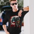 Native American Indian Chief American Usa Flag Long Sleeve T-Shirt T-Shirt Gifts for Him