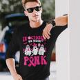 In October We Wear Pink Cute Ghost Breast Cancer Halloween Long Sleeve T-Shirt Gifts for Him