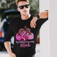 In October We Wear Pink Football Pumpkin Breast Cancer Long Sleeve T-Shirt Gifts for Him