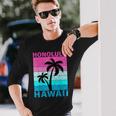 Palm Tree Vintage Family Vacation Hawaii Honolulu Beach Long Sleeve T-Shirt Gifts for Him