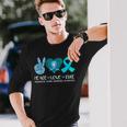 Peace Love Cure Polycystic Ovary Syndrome Pcos Teal Ribbon Long Sleeve Gifts for Him