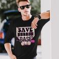 Pink Baseball Breast Cancer Awareness Save Second 2Nd Base Long Sleeve T-Shirt Gifts for Him