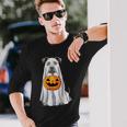 Pitbull Dog Trick Or Treat Dressed As Ghost Halloween Long Sleeve T-Shirt Gifts for Him