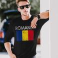Vintage Romania Romanian Flag Pride Pride Month Long Sleeve T-Shirt Gifts for Him