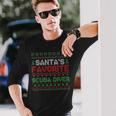 Xmas Santa's Favorite Scuba Diver Ugly Christmas Sweater Long Sleeve T-Shirt Gifts for Him