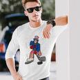 Abraham Lincoln Playing Hockey 4Th Of July Hockey Long Sleeve T-Shirt Gifts for Him