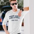 Cortlandt New York Ny Vintage Varsity Sports Navy Long Sleeve T-Shirt Gifts for Him
