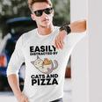 Easily Distracted By Cats And Pizza Kawaii Cat Lovers Long Sleeve Gifts for Him