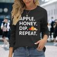 Apple Honey Dip Repeat Rosh Hashanah Jewish New Year Long Sleeve T-Shirt Gifts for Her