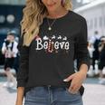 Believe Christmas Santa Claus Reindeer Candy Cane Xmas Long Sleeve T-Shirt Gifts for Her