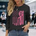 Breast Cancer Awareness Flag Usa Breast Cancer Warrior Long Sleeve T-Shirt Gifts for Her