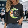 Cat & Moon Sugar Skull Dia De Los Muertos Day Of The Dead Long Sleeve T-Shirt Gifts for Her