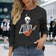 Cool Ukulele Skeleton Playing Guitar Instrument Halloween Long Sleeve T-Shirt Gifts for Her
