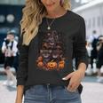Cute Kittens And Spooky Pumpkins Halloween Witches Black Cat Long Sleeve T-Shirt Gifts for Her
