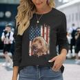 Distressed Goldendoodle American Flag Patriotic Dog Long Sleeve T-Shirt Gifts for Her