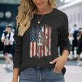 Distressed Greyhound American Flag Patriotic Dog Long Sleeve T-Shirt Gifts for Her