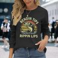Fathers Day Dad Bendin Tips Rippin Lips Papa Fishing Long Sleeve T-Shirt Gifts for Her