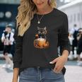 Halloween Black Cat Pumpkin Spice Latte Syrup Creamer Long Sleeve T-Shirt Gifts for Her