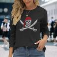 Jolly Roger Pirate Skull And Cutlasses Flag Distressed Long Sleeve T-Shirt Gifts for Her