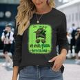 In May We Wear Green Mental Health Awareness Month Messy Bun Long Sleeve T-Shirt Gifts for Her