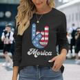 Merica Rock N Roll Hand Red White Blue 4Th Of July Long Sleeve T-Shirt T-Shirt Gifts for Her