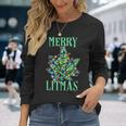 Merry Litmas Pot Leaf Christmas Tree Lights Marijuana Long Sleeve T-Shirt Gifts for Her